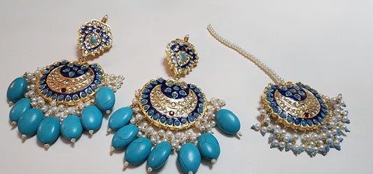 3 Piece Pakistani Tikka and Earrings Set  Item #0024